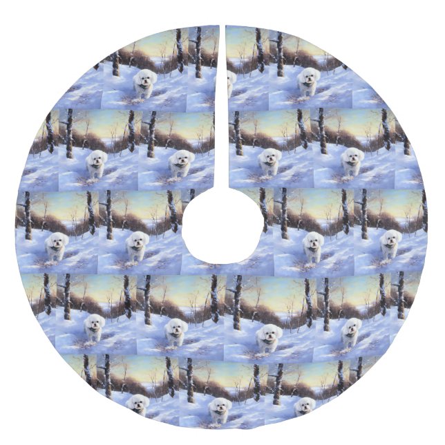 Bichon Frise Let It Snow Christmas  Brushed Polyester Tree Skirt (Front)