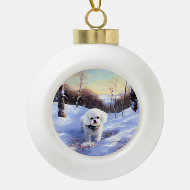 Bichon Frise Let It Snow Christmas  Ceramic Ball Christmas Ornament (Front)