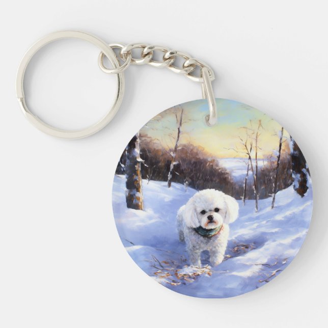 Bichon Frise Let It Snow Christmas  Keychain (Front)
