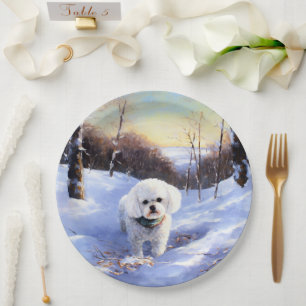 Bichon Frise Let It Snow Christmas Paper Plate