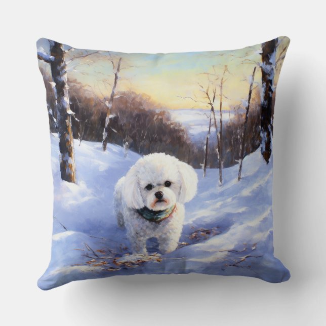 Bichon Frise Let It Snow Christmas  Throw Pillow (Back)