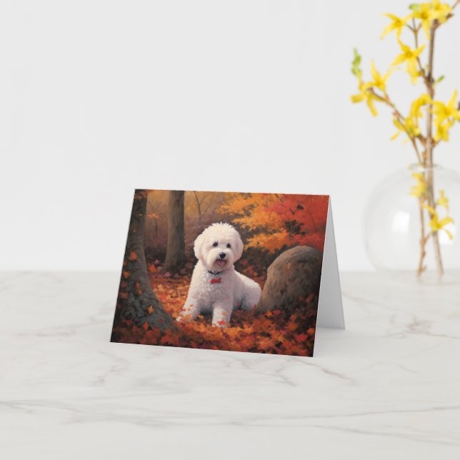 Bichon Frise n Autumn Leaves Fall Inspire  Card (Yellow Flower)