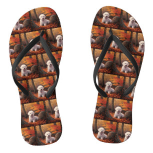 Bichon Frise n Autumn Leaves Fall Inspire Flip Flops