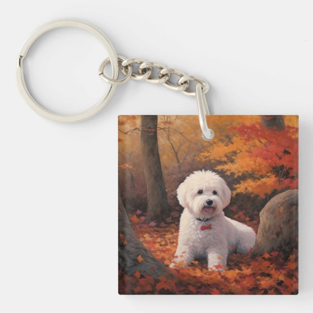 Bichon Frise n Autumn Leaves Fall Inspire  Keychain (Front)