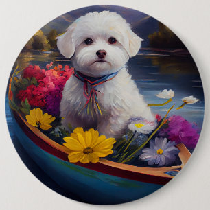 Bichon Frise on a Paddle: A Scenic Adventure 6 Inch Round Button