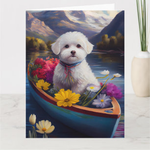 Bichon Frise on a Paddle: A Scenic Adventure Card