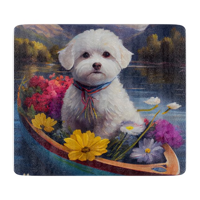 Bichon Frise on a Paddle: A Scenic Adventure Cutting Board (Front)