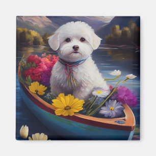 Bichon Frise on a Paddle: A Scenic Adventure Magnet