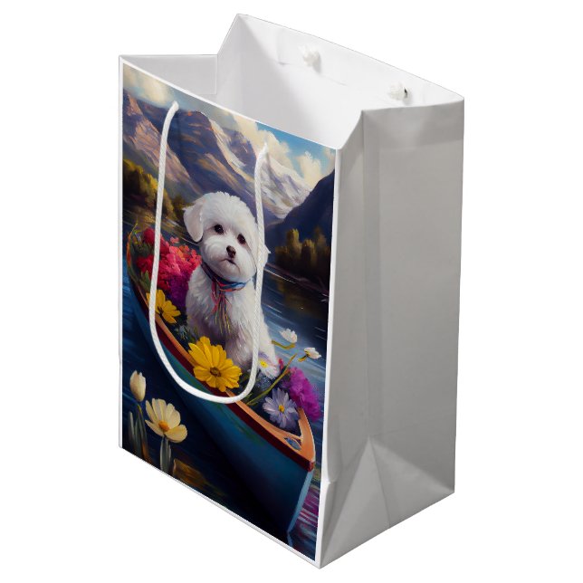 Bichon Frise on a Paddle: A Scenic Adventure Medium Gift Bag (Front Angled)