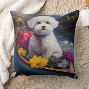 Bichon Frise on a Paddle: A Scenic Adventure  Throw Pillow