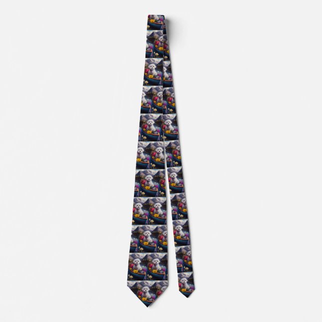 Bichon Frise on a Paddle: A Scenic Adventure Tie (Front)