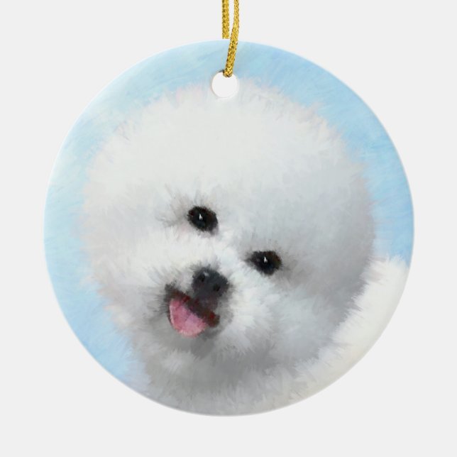 Bichon Frise Painting - Cute Original Dog Art Ceramic Ornament (Front)