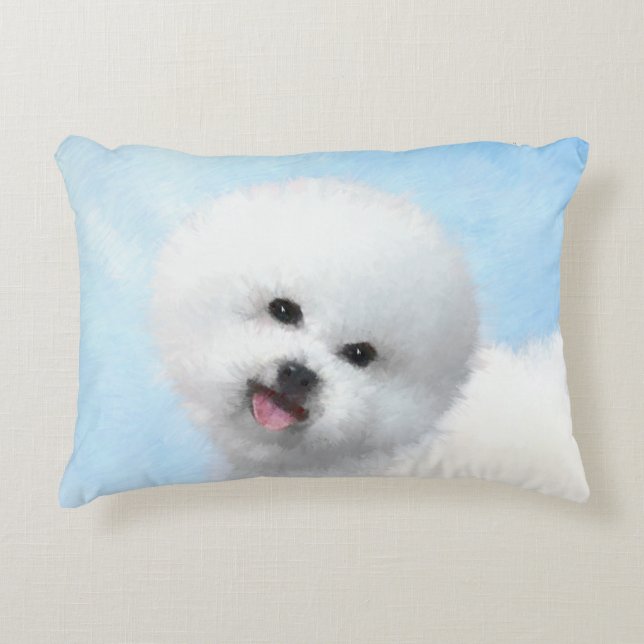 Bichon Frise Painting - Cute Original Dog Art Decorative Pillow (Front)