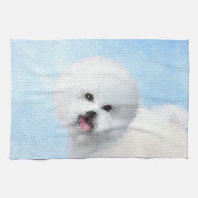 Bichon Frise Painting - Cute Original Dog Art Kitchen Towel (Horizontal)