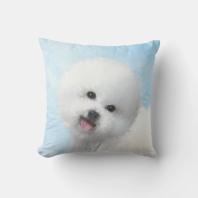 Bichon Frise Painting - Cute Original Dog Art Outdoor Pillow (Front)