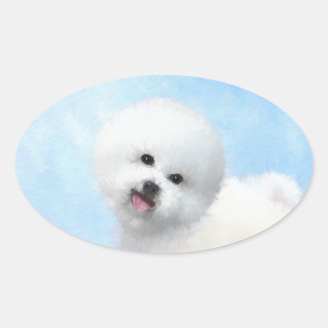 Bichon Frise Painting - Cute Original Dog Art Oval Sticker (Front)