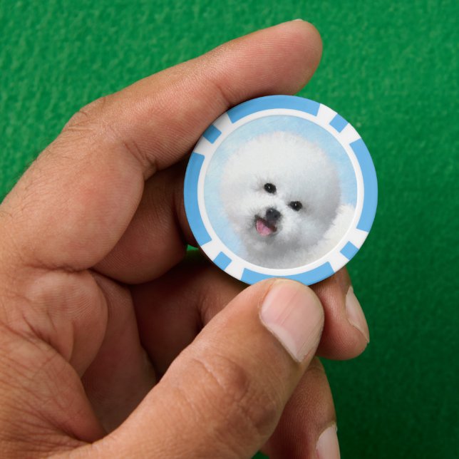 Bichon Frise Painting - Cute Original Dog Art Poker Chips (Hand)