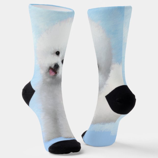 Bichon Frise Painting - Cute Original Dog Art Socks (Angled)
