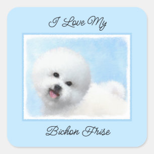 Bichon Frise Painting - Cute Original Dog Art Square Sticker