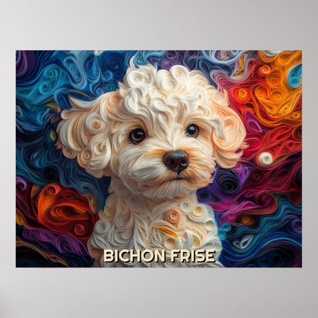 Bichon Frise Paper Quilling Art Dog Portrait Poster (Front)