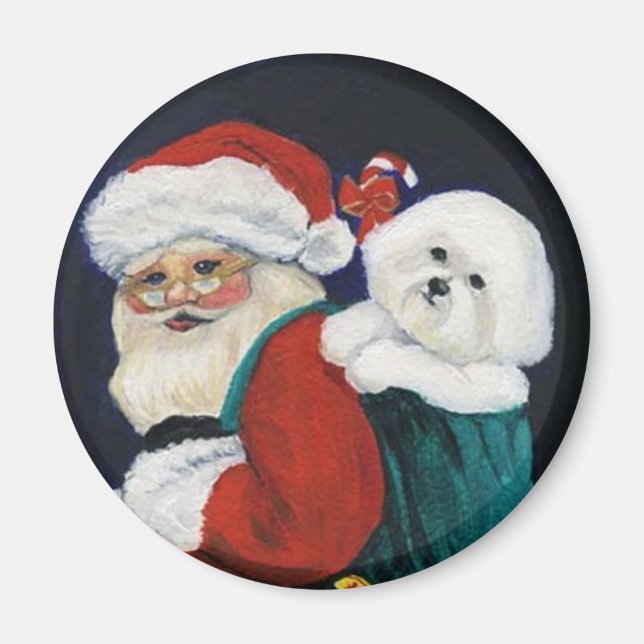"Bichon Frise & Père Noël" Dog Art Magnet (Devant)