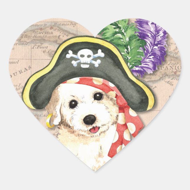 Bichon Frise Pirate Heart Sticker (Front)