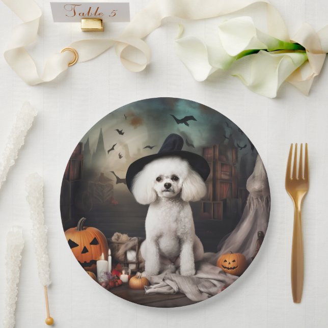 Bichon Frise Pumpkins Halloween Scary Paper Plate (Wedding)