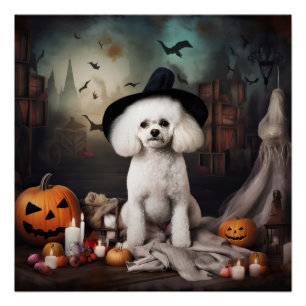 Bichon Frise Pumpkins Halloween Scary Poster