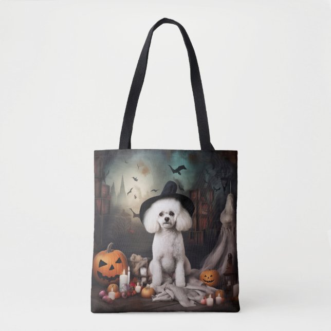 Bichon Frise Pumpkins Halloween Scary Tote Bag (Front)