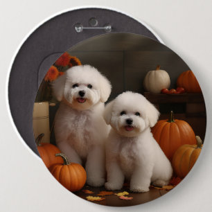 Bichon Frise Puppy Autumn Delight Pumpkin  6 Inch Round Button