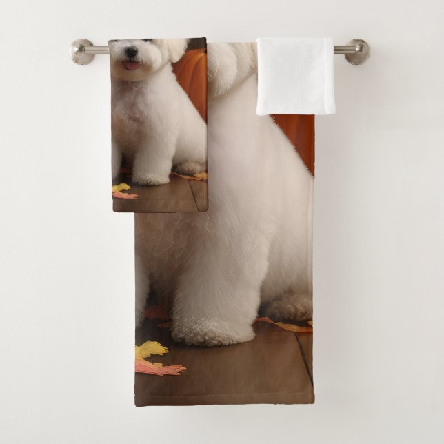 Bichon Frise Puppy Autumn Delight Pumpkin  Bath Towel Set (Insitu)