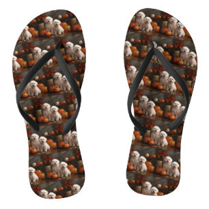 Bichon Frise Puppy Autumn Delight Pumpkin  Flip Flops