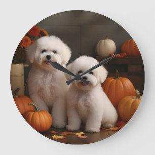Bichon Frise Puppy Autumn Delight Pumpkin Large Clock
