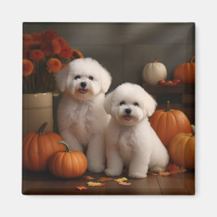 Bichon Frise Puppy Autumn Delight Pumpkin  Magnet