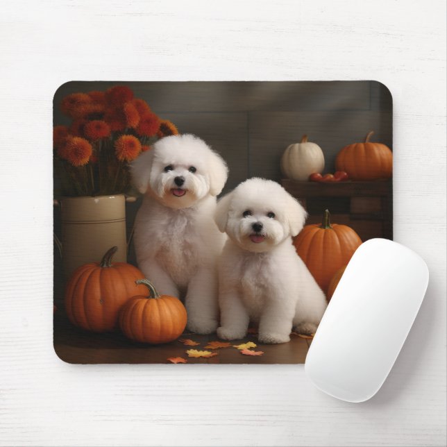 Bichon Frise Puppy Autumn Delight Pumpkin  Mouse Pad (With Mouse)
