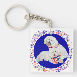 Bichon Frise Red White Blue Keychain