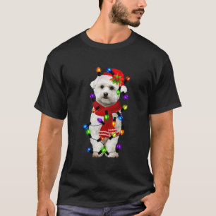 Bichon Frise Reindeer Christmas Lights Funny Dog X T-Shirt