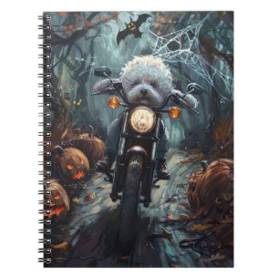 Bichon Frise Riding Motorcycle Halloween Scary Notebook