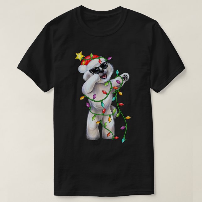Bichon Frise Santa Christmas Tree Lights Dog Lover T-Shirt (Design Front)