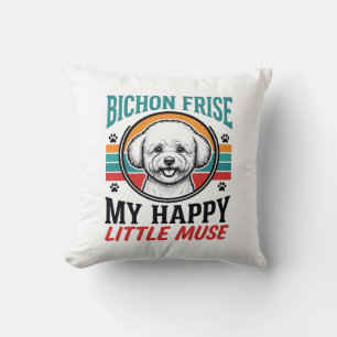 Bichon Frise Shirt Vintage Spirit Dog Art_1 Throw Pillow