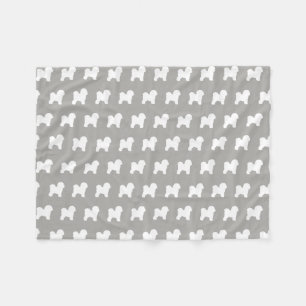 Bichon Frise Silhouettes Pattern Grey Fleece Blanket