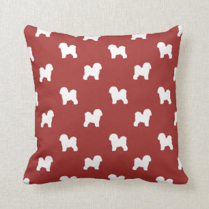 Bichon Frise Silhouettes Pattern Red Throw Pillow
