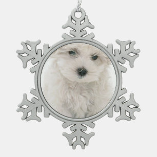 Bichon Frise Snowflake Pewter Christmas Ornament