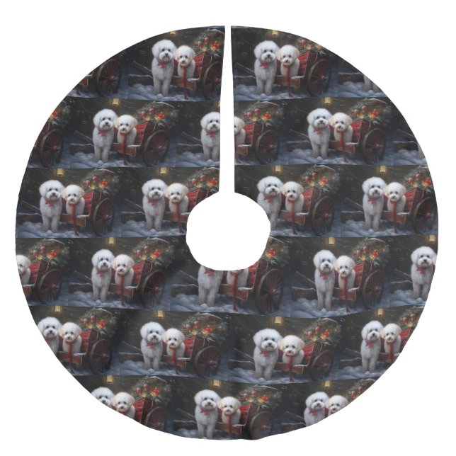 Bichon Frise Snowy Sleigh Christmas Decor Brushed Polyester Tree Skirt (Front)