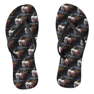Bichon Frise Snowy Sleigh Christmas Decor Flip Flops