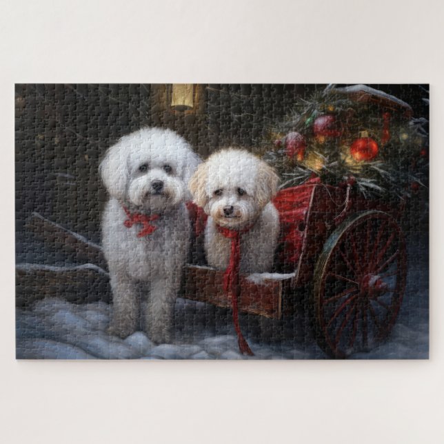 Bichon Frise Snowy Sleigh Christmas Decor Jigsaw Puzzle (Horizontal)