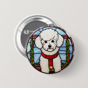 Bichon Frise Stained Glass Christmas  2 Inch Round Button