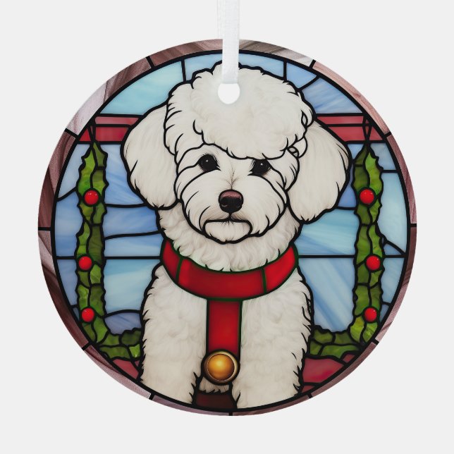 Bichon Frise Stained Glass Christmas  Ornament (Back)