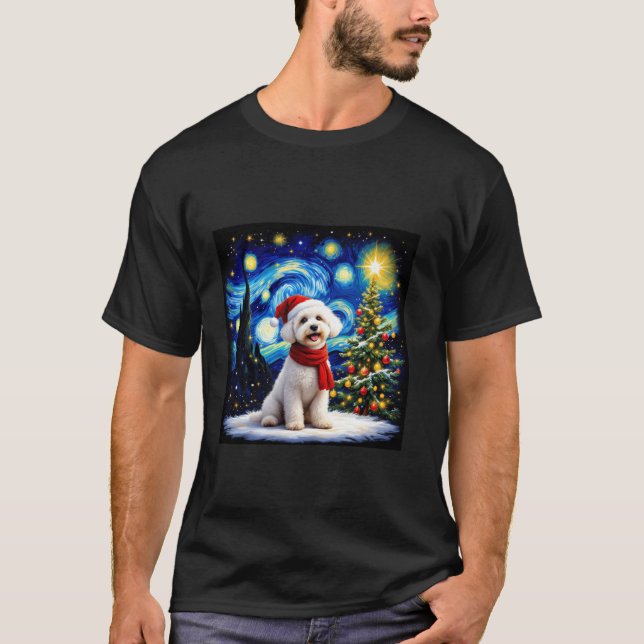 Bichon Frise Starry Night Christmas Van Gogh Dog S T-Shirt (Front)