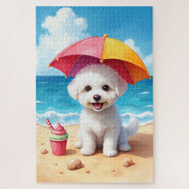 Bichon Frise Summer Beach Scene Jigsaw Puzzle (Vertical)
